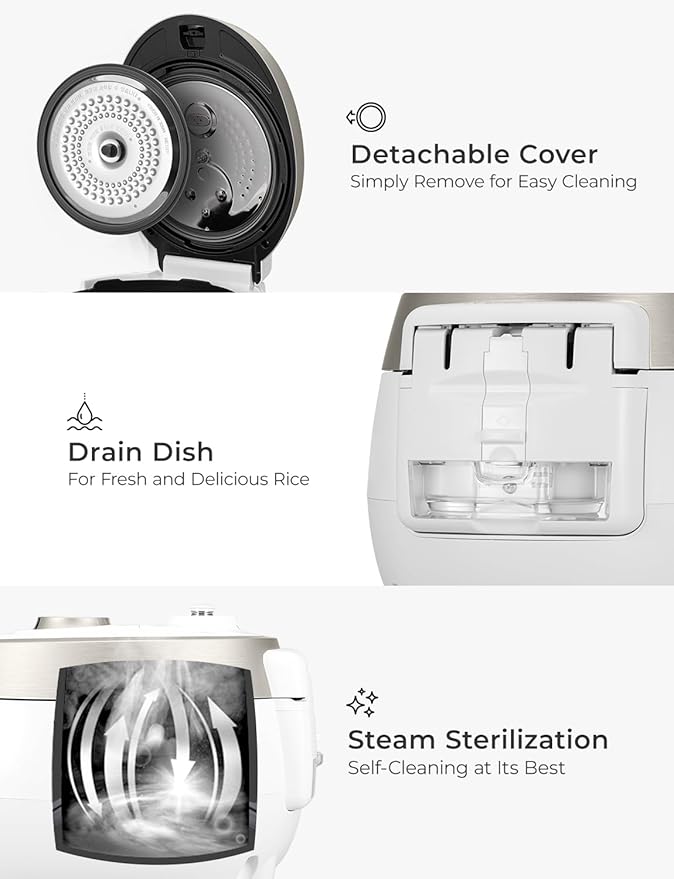 CUCKOO CRP-RT0609FW 6-Cup (Uncooked) / 12-Cup (Cooked) Twin Pressure Rice Cooker & Warmer with Nonstick Inner Pot, 14 Menu Options, Safe Steam Release, 3 Voice Guide, Auto Clean (White)