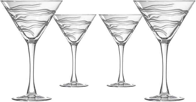 Rolf Glass Good Vibrations Martini Glass | Set of 4 Stemmed 10oz Martini Glasses | Lead-Free Crystal Glass | Diamond-Wheel Engraved | Made in the USA | Etched Spiral Design