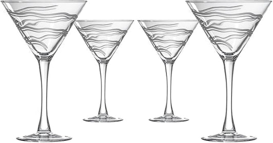 Rolf Glass Good Vibrations Martini Glass | Set of 4 Stemmed 10oz Martini Glasses | Lead-Free Crystal Glass | Diamond-Wheel Engraved | Made in the USA | Etched Spiral Design