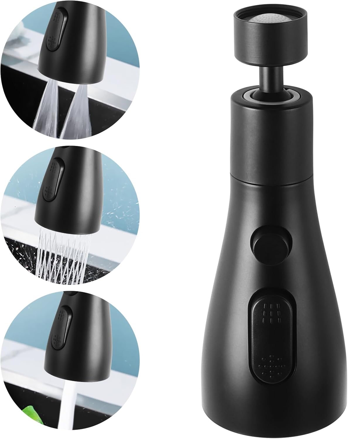 3 Function Sink Faucet Extender, Kitchen Faucet Sprayer Head Replacement, Kitchen Swivel Spray Spout Part Connector,Faucet Sprayer Nozzle, Rotating Robotic Arm Faucet Extension- Black