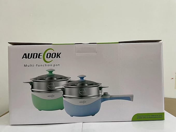 Audecook Hot Pot Electric, 1.7L Mini Electric Skillet Portable Nonstick Sauté Pan with Power Adjustment, Rapid Noodles Cooker Travel Multicooker for Steak/Soup/Egg/Oatmeal/Noodles