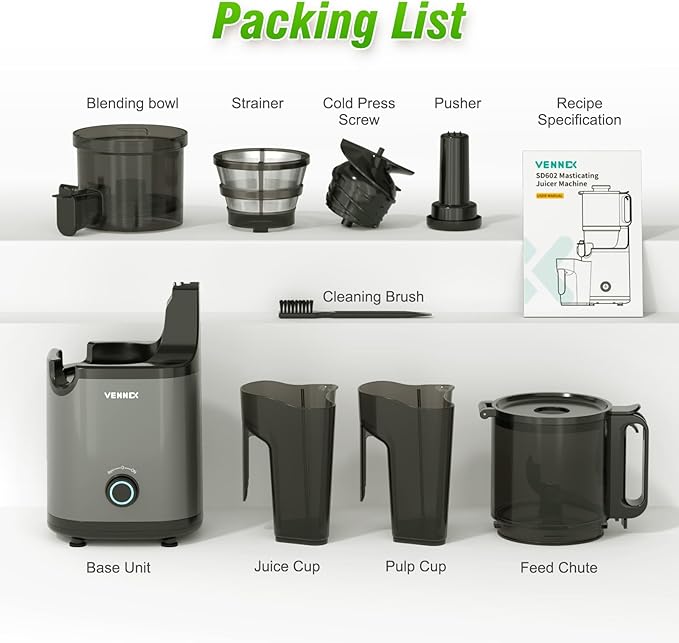 Cold Press Juicer, 5.7" Extra Large Feed Chute, Juice Extractor Machine with Dual Auger, Slow Masticating Juicer for Whole Vegetables and Fruits, High Juice Yield, Easy to Clean, BPA Free