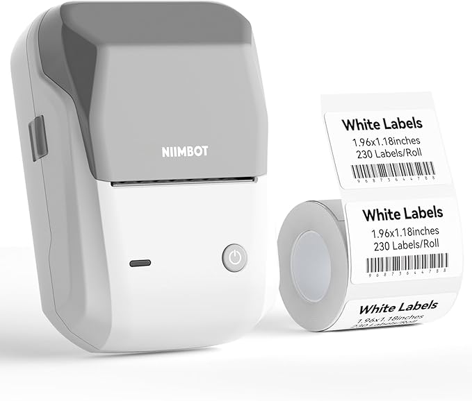 NIIMBOT B1 Label Maker Machine with Tape, 2 Inch Portable Sticker Printer for Home School & Small Business, Compatible with Phones & PC, Gray White