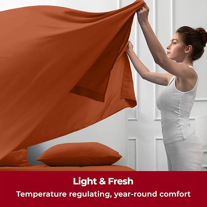 Mellanni Twin Sheets Set - 3 PC Iconic Collection Bedding - Hotel Luxury, Extra Soft, Cooling Bed Sheets - Wrinkle, Fade, Stain Resistant (Twin, Terracotta)