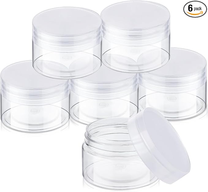SATINIOR 6 Pack 1 oz Plastic Jars Containers with Lids Wide-mouth Refillable Leakproof Reusable Round Empty Jars for Travel Cosmetic Dry Food Spice Candy Cookie Home Kitchen Organizing (Clear)