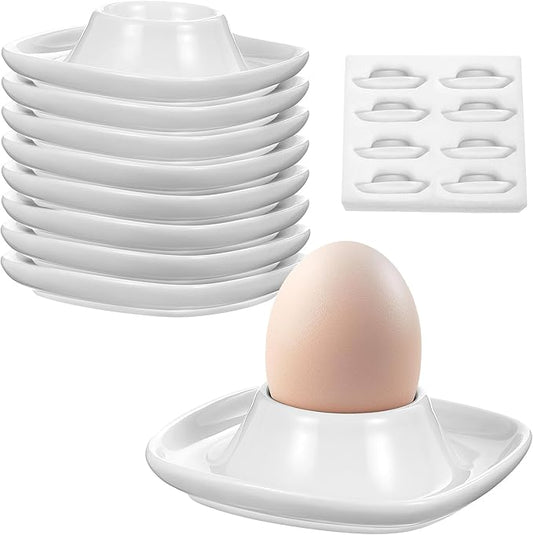 Honeydak 8 Pcs White Ceramic Egg Cups Hard Soft Boiled Egg Holders Stackable Porcelain Dish with Base for Breakfast Brunch Kitchen Serving Table Decor