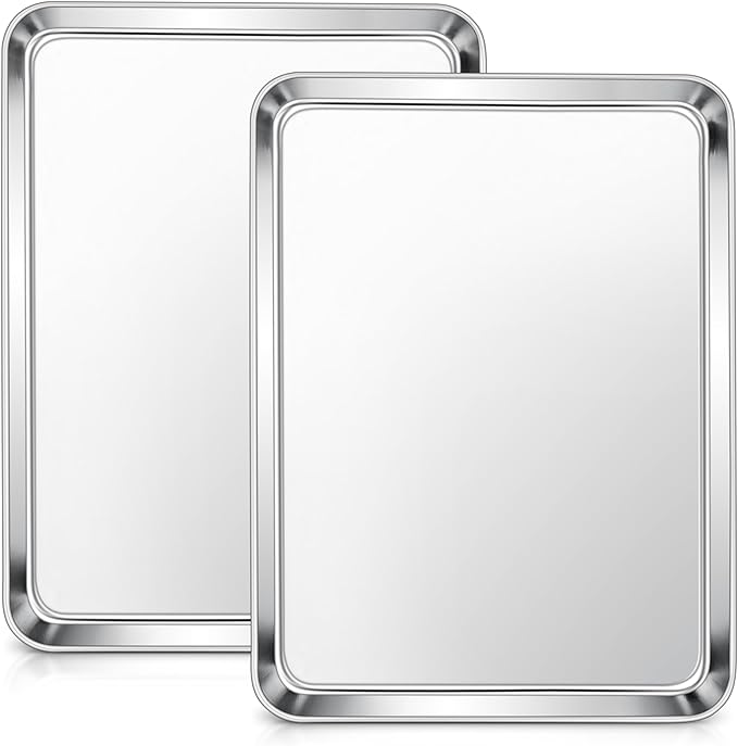 E-far Baking Sheets Set of 2, 16” x12” Stainless Steel Cookie Sheets Pans for Oven, Non-toxic Metal Trays for Baking Cake Cookie, Healthy & Rust Free, Mirror Finish & Dishwasher Safe