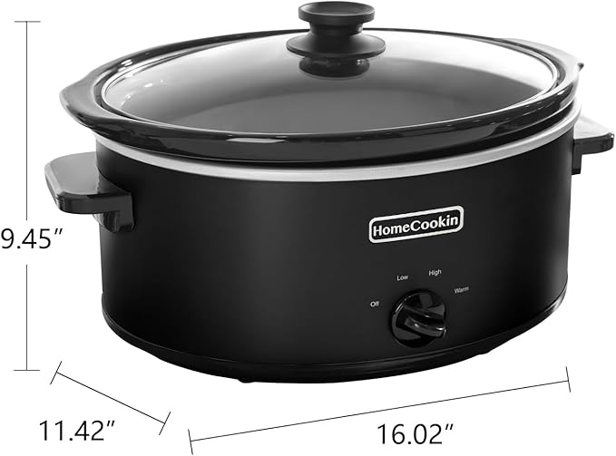 HOMECOOKIN 7 Quart Slow Cooker Oval Manual Pot Food Warmer with 3 Cooking Settings, Black Stainless Steel