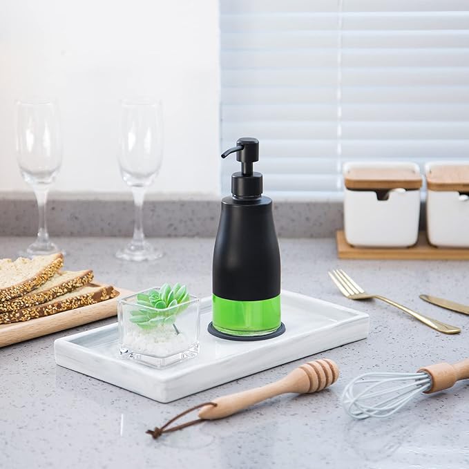 Black Soap Dispenser with Coasterand Stickers, Refillable Liquid Stainless Steel Soap Dispenser for Kitchen Sink, Bathroom Countertop (11OZ / 320ML)