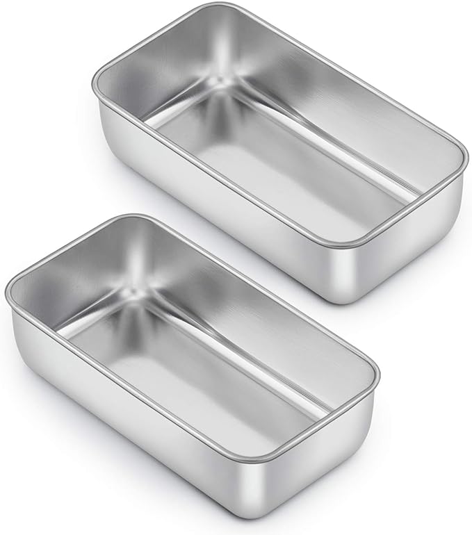E-far Loaf Pan for Baking Bread, 9 x 5 Inch Stainless Steel Baking Loaf Pans, Metal Bakeware for Bread Meatloaf Cake Brownies, Healthy & Non Toxic, Easy Release & Dishwasher Safe - Set of 2