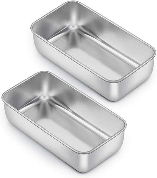 E-far Loaf Pan for Baking Bread, 9 x 5 Inch Stainless Steel Baking Loaf Pans, Metal Bakeware for Bread Meatloaf Cake Brownies, Healthy & Non Toxic, Easy Release & Dishwasher Safe - Set of 2