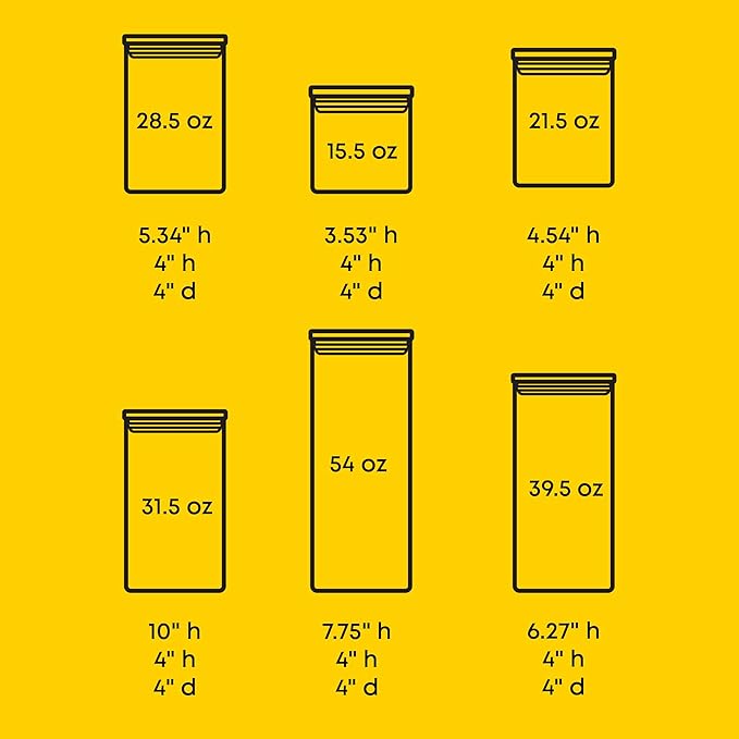 JoyJolt Borosilicate Glass Jars With Bamboo Lids. 6 Pc Set of Air Tight Sealable Containers. Food Jar Canisters with Airtight Lid for Pantry Storage and Kitchen Organization.
