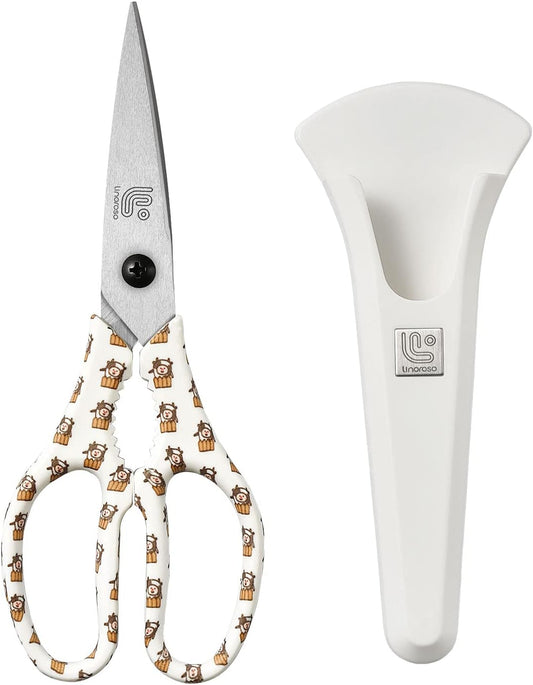 Linoroso Kitchen Scissors Heavy Duty Kitchen Shears with Magnetic Holder Made with Japanese Steel 4034, Multipurpose Ultra Sharp Cooking Scissors for Meat/Vegetables/BBQ/Herbs/Pizza (Graphic,Cow)