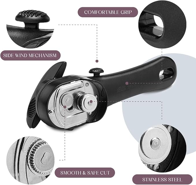 Bellemain Stainless Steel Can Opener – Manual Can Opener For seniors - Ergonomic Smooth edge Can Opener Hand Held Heavy Duty – Easy to use can opener safe cut