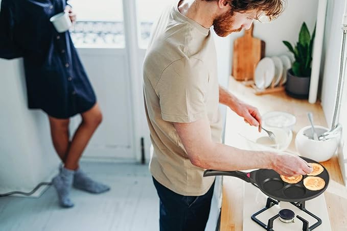 Pancake Pan Maker Nonstick Induction Compatible, 10.5 Inch Mini Non Stick Silver Dollar Grill Blini Griddle Crepe Pan,7 Molds Cake Egg Cooker Skillet for Kids Gifts