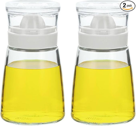 Glass Olive Oil and Vinegar Dispenser Bottles Set for Kitchen Cooking with Silicone Dual Pouring Spout, Soy Sauce Dispenser with Dust-proof Lid - Set of 2 (White, 5.4 oz)