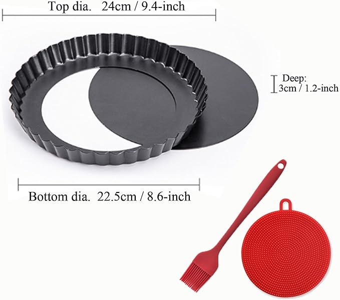 9 Inch Tart Pan with Removable Bottom, Carbon Steel Heavy Duty Nonstick Quiche Pan- Fluted Edges, Loose Bottom, 1.2-Inch Depth for Baking Fruit Tarts, Pies