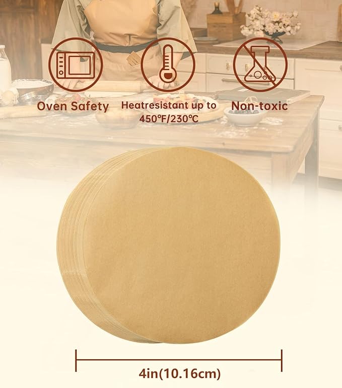 Katbite 200Pcs 4 Inch Parchment Paper Rounds, Unbleached & Non-stick, Precut Parchment Circles for Cheesecake Spring Pans, Storage/Freezing Hamburger Patties, Baking Pizzas