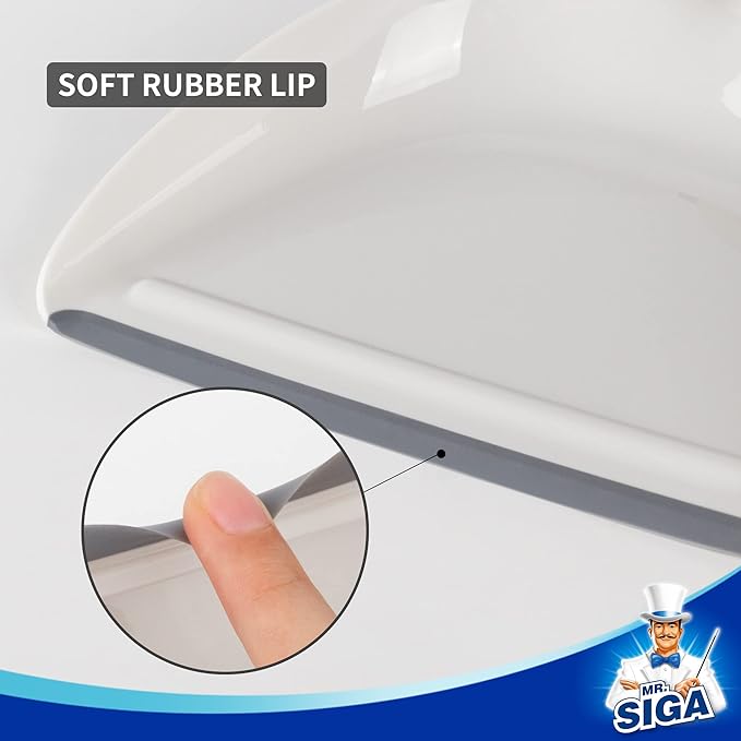 MR.SIGA Dustpan and Brush Set, Portable Cleaning Brush and Dustpan Combo with Bamboo Handle, White, 1 Set