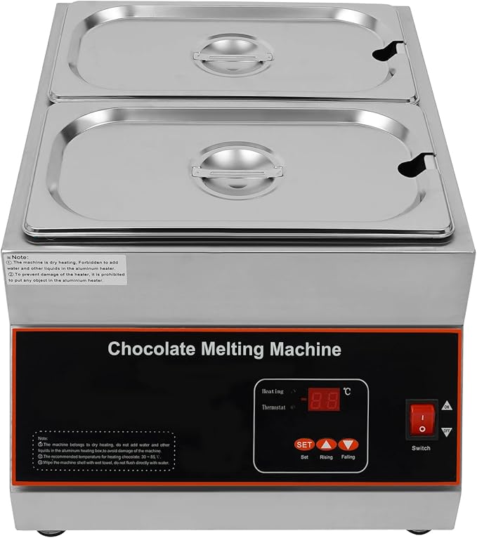 Digital Control Chocolate Tempering Machine 27 Lbs 2 Tanks Commercial Chocolate Melting Machine, TEMP Control 32-203°F, 110V 500W Electric Chocolate Melting Pot with Lids for Chocolate/Milk/Cream