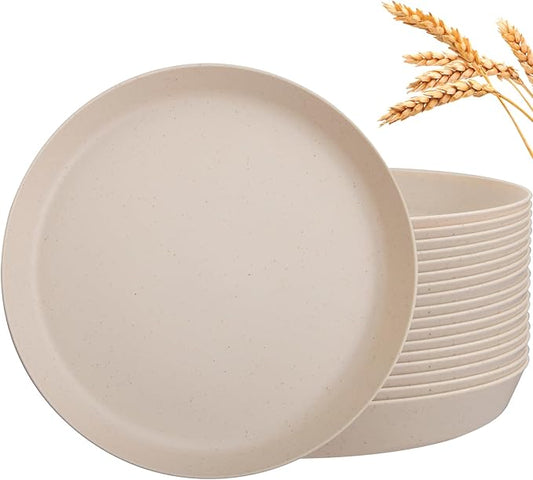 EI 18pcs Beige Wheat Straw Plates,Unbreakable Reusable Plastic Plates,Melamine Plate for Camping,Picninc,Family Dinner,wheat straw Dinnerware Sets