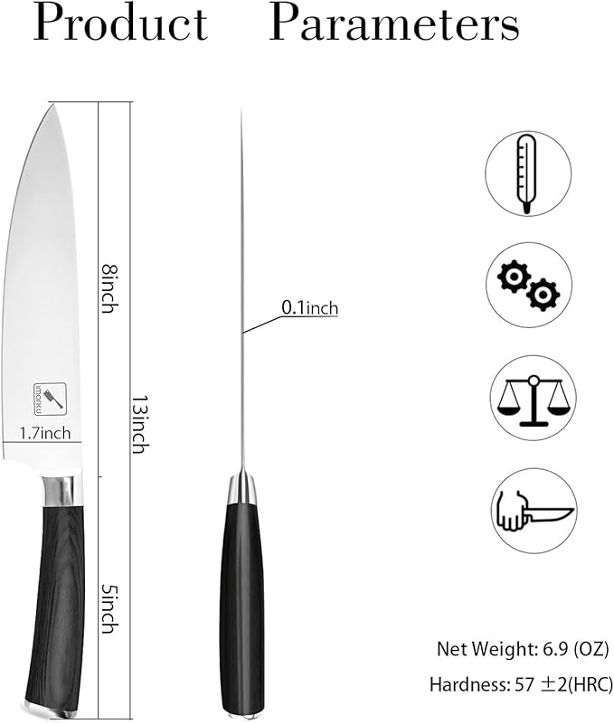 imarku Chef Knife - Pro Kitchen Knife 8 Inch Chef's Knives Japanese SUS440A Stainless Steel Sharp Paring Knife with Ergonomic Handle, Black Handle, Gifts for men and Women