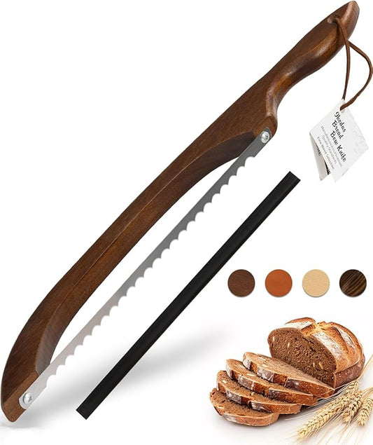 16.5” Bread slicer for Homemade Bread, Serrated Bread Knife for homemade bread with Bow Design, Premium Bread Knife, Bread Slicer, Bread Cutter for Bagels, Baguettes, Dark Brown Color