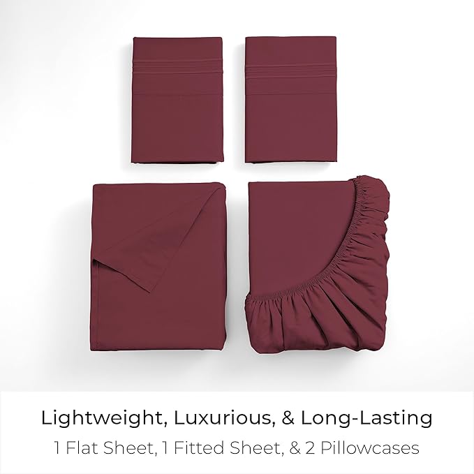 Mellanni California King Sheets Set - 4 PC Iconic Collection Bedding - Hotel Luxury, Extra Soft, Cooling Bed Sheets - Wrinkle, Fade, Stain Resistant (Cal King, Burgundy)