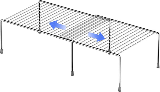 Redrubbit Cabinet Storage Shelf Rack, Expandable Metal Rustproof Kitchen Counter and Cabinet Shelf, Storage Rack Organizer Space Saver for Kitchen, Fridge, Cabinet, Bathroom, Chrome