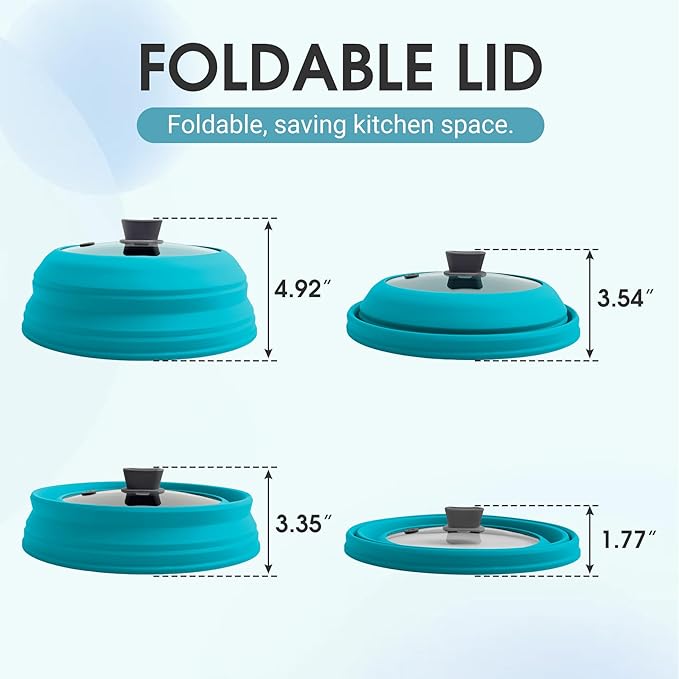 Microwave Splatter Cover for Food Collapsible Glass Microwave Cover Silicone Splatter Guard Dishwasher Safe Splatter Lid for Plates, Bowls, Pots & Stovetop Cooking 11.8" Blue