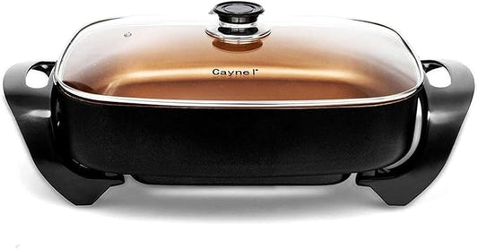 Caynel Professional Non-stick Copper Electric Skillet Jumbo, Deep Dish with Tempered Glass Vented Lid, Upgrade Thermostat, 16”x 12”x 3.15”- 8 quart