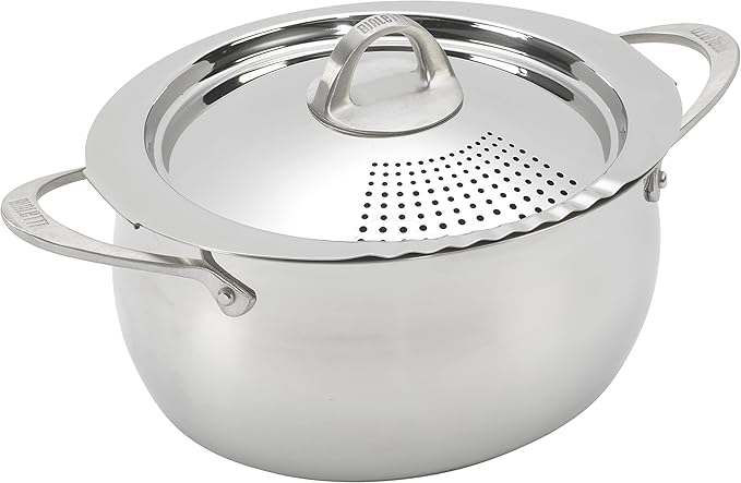 Bialetti 6-Quart Nonstick Aluminum Pasta Pot with Strainer Lid and Handles, PFOA-Free Nonstick Oval Cooking Pot and Lid, Silver