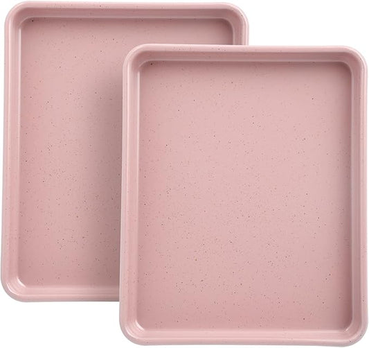 Toaster Oven Pans Set of 2, Shinsin 11-Inch Nonstick Baking Sheet Pans and Trays, 1/8 Thicker Replacement Small Baking Tray Accessories for Cookie, Non Toxic and Easy Clean and Diswasher Safe, Pink