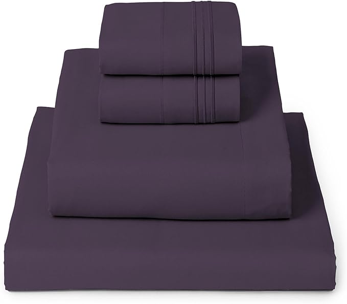 Mellanni Queen Sheets Set - 4 PC Iconic Collection Bedding - Hotel Luxury, Extra Soft, Cooling Bed Sheets - Wrinkle, Fade, Stain Resistant (Queen, Purple)