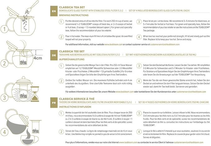 Teabloom All-in-One Glass Teapot and Tea Kettle – Heatproof Borosilicate Glass Tea Maker with Removable Stainless Steel Loose Tea Infuser – Classica Stovetop Tea Pot (40 oz / 1200 ml)