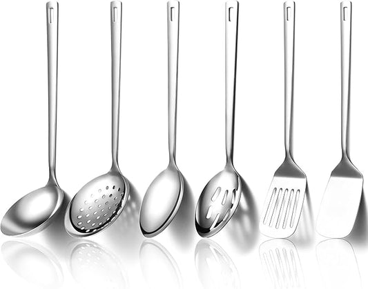 Evanda Kitchen Utensils Set 6pcs, Stainless Steel Cooking Utensils Set, Heavy Duty Kitchen Tools Spatulas Set, Home Essentials Kitchen Gadgets Accessories