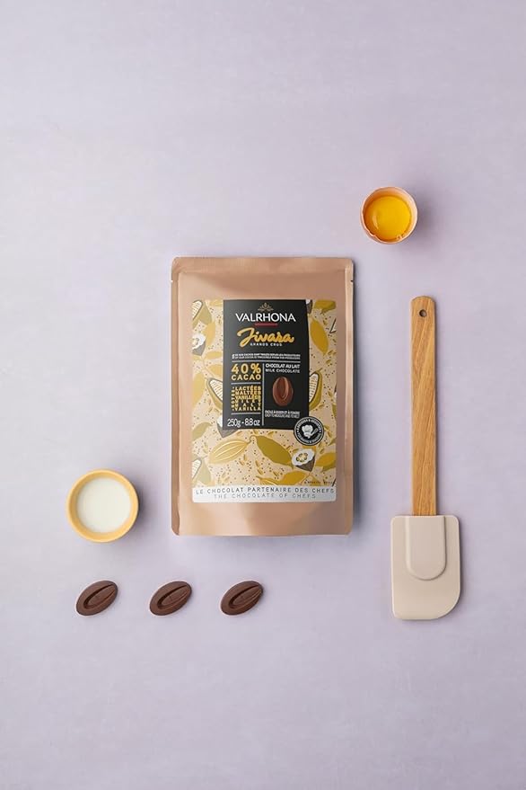 Valrhona Premium Baking Chocolate Discs (Feves), Milk JIVARA 40% with Hints of Vanilla and Malt, and Creamy Blonde Chocolate DULCEY 35% with Caramel Cookie Flavor Notes, for Cookies, Cakes, and more