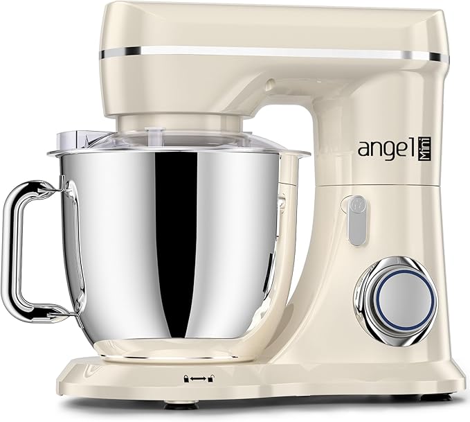 Mini Angel Stand Mixer,10-Speed Kitchen Electric Mixer,Tilt-Head Food Mixer with Dough Hook, Wire Whisk, Flat Beater, Stainless Steel Bowl (White2, 5QT)