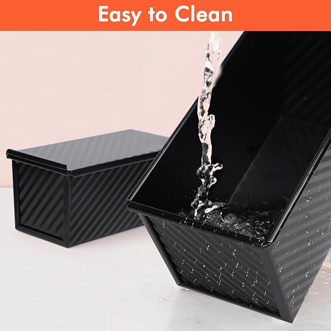 Beasea Pullman Loaf Pan with Lid, 2 Pack Non-Stick Bread Loaf Pans 1 lb & 0.5 lb Carbon Steel Bread Toast Box with Dough Scraper for Homemade Bread Toast Oven Baking - Black