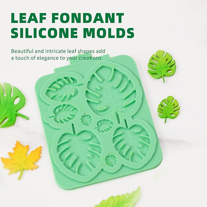 KALAIEN Leaf Molds Silicone,Leaves Chocolate Mold Leaf Fondant Molds Silicone for Clay Crafts Air Dry,3D Candy Gumpaste Moulds Set of 3