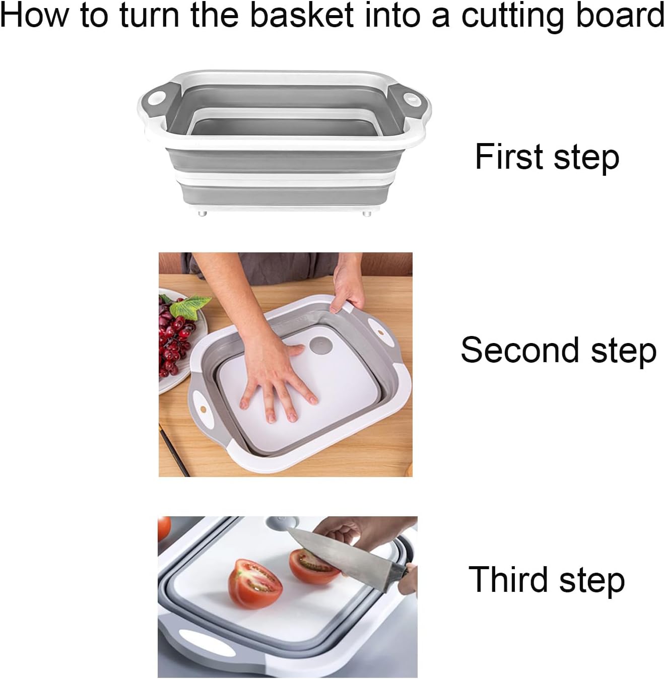 Camping Collapsible Cutting Board Dish Basin BBQ Prep Tub Camp Sink Dish Washing Station Multifunctional Storage Basket(Grey white)