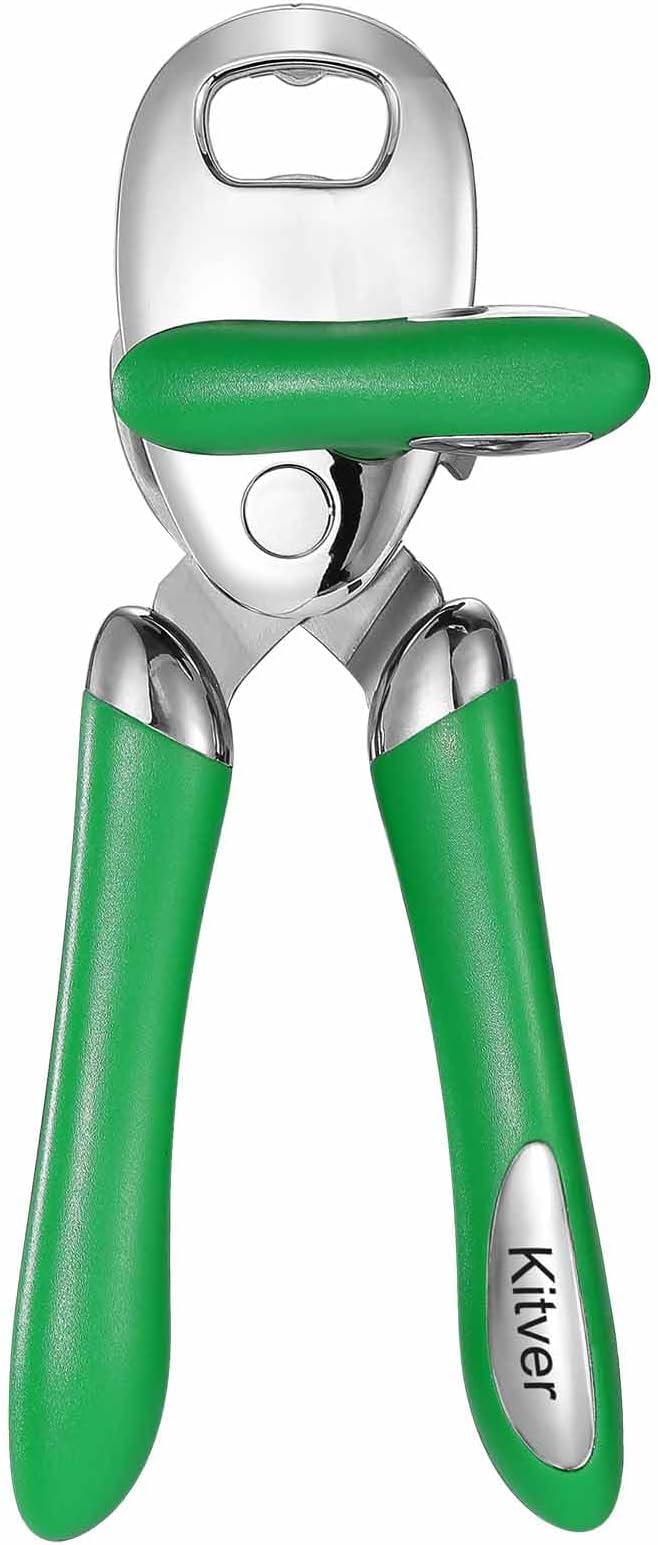 Multi-function Manual Can Opener Bottle Opener, Oversized Hand-held Easy Rotary Knob, Safe Cut Can Opener with Non-Slip Handle, Smoother Cut Sharp Blade for Seniors Kitchen Tool, GREEN