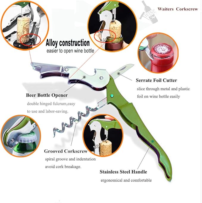 Professional Waiter Corkscrew Wine Openers Set (4 PCS),Upgraded With Heavy Duty Stainless Steel Hinges Wine Key for Restaurant Waiters, Sommelier, Bartenders