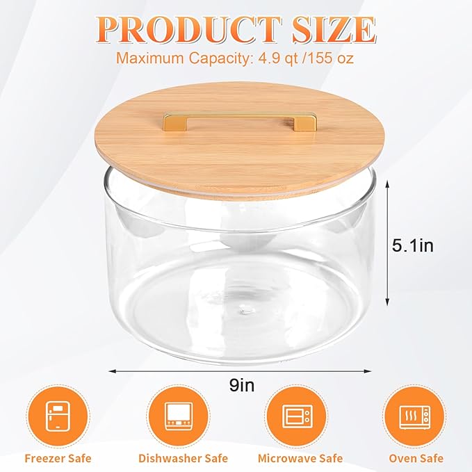 9 inch Large Salad and Trifle Bowl Glass with Lid, 155 oz Versatile Mixing and Serving Dish for Fruit, Laying Ice Cream, Cake, Cupcake, Baking, and Dessert, Microwave Safe