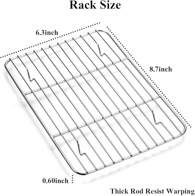 Wildone Baking Sheet with Rack Set [2 Sheets + 2 Racks], Stainless Steel Cookie Pan baking Tray with Cooling Rack, Size 9 x 7 x 1 Inch, Non Toxic & Heavy Duty & Easy Clean