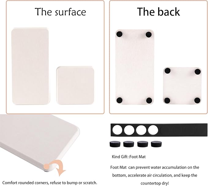 Set of 4 Water Absorbent Stone Trays, Kitchen/Bathroom Soap Dish, Instant Dry Sink Organizers Used for Hand Soap & Plants & Toiletries in The Modern Home