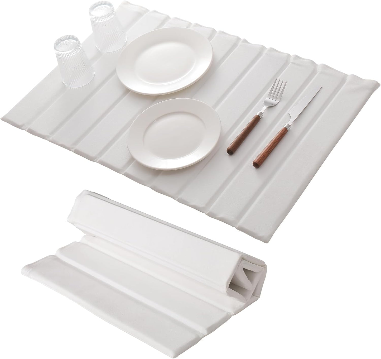 Stone Drying Mat for Kitchen Counter, Collapsible Diatomaceous Earth Dish Drying Mats, Supe Absorbent Quick Dry Stone Mat Kitchen，PU Leather Surface Removable and washable (White, 23.6”x15.4”)