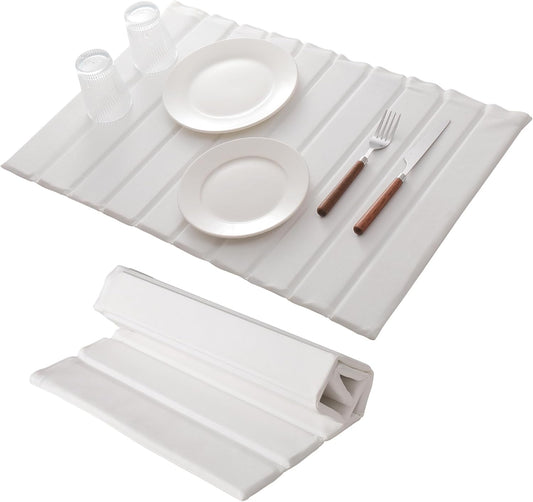 Stone Drying Mat for Kitchen Counter, Collapsible Diatomaceous Earth Dish Drying Mats, Supe Absorbent Quick Dry Stone Mat Kitchen，PU Leather Surface Removable and washable (White, 23.6”x15.4”)