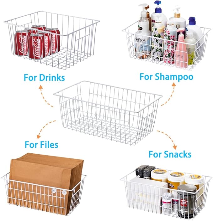 SANNO 14" Wire Freezer Baskets, Farmhouse Metal Wire Storage Basket Freezer Storage Organizer for Kitchen Pantry, Set of 8