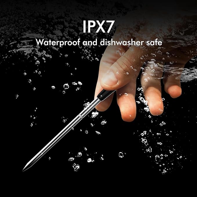 Smart Wireless Meat Thermometer with Thinnest Probe, Bluetooth Food Thermometer, Remote Tracking and Real-Time Readings from Apps, for iOS and Android, for BBQ, Grill, Smoker